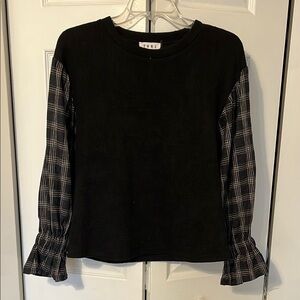 THML Black Long Sleeve Boxy Blouse with Pleated Details